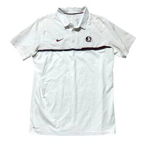 Nike Men's Size L Dri-Fit Florida State Seminoles Polo Shirt White Garnet Logo